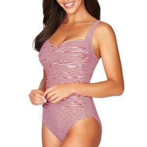 NWT Sea Level Sorrento Stripe Twist Cross Front One Piece Swimsuit Red Sz 4